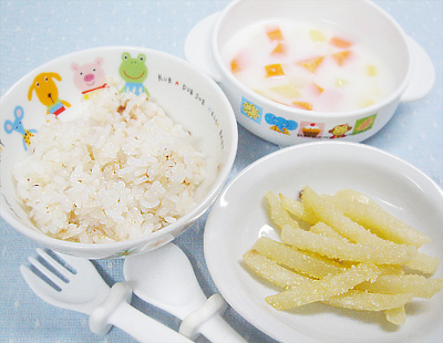 【離乳食完了期】おかか和えご飯/チーズポテト/ニンジンとサツマイモのミルクスープ